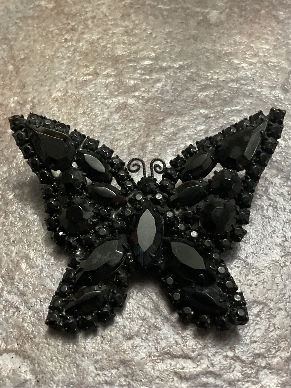 Albert Weiss Jet Black Faceted Butterfly Brooch